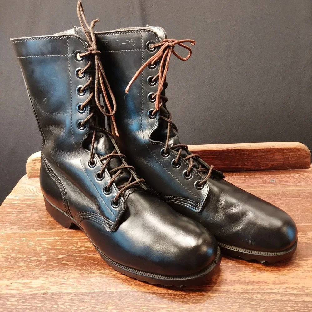 Vintage 1975 Ro-Search US Military Combat Boots Black Leather Mens 9 R 1-75